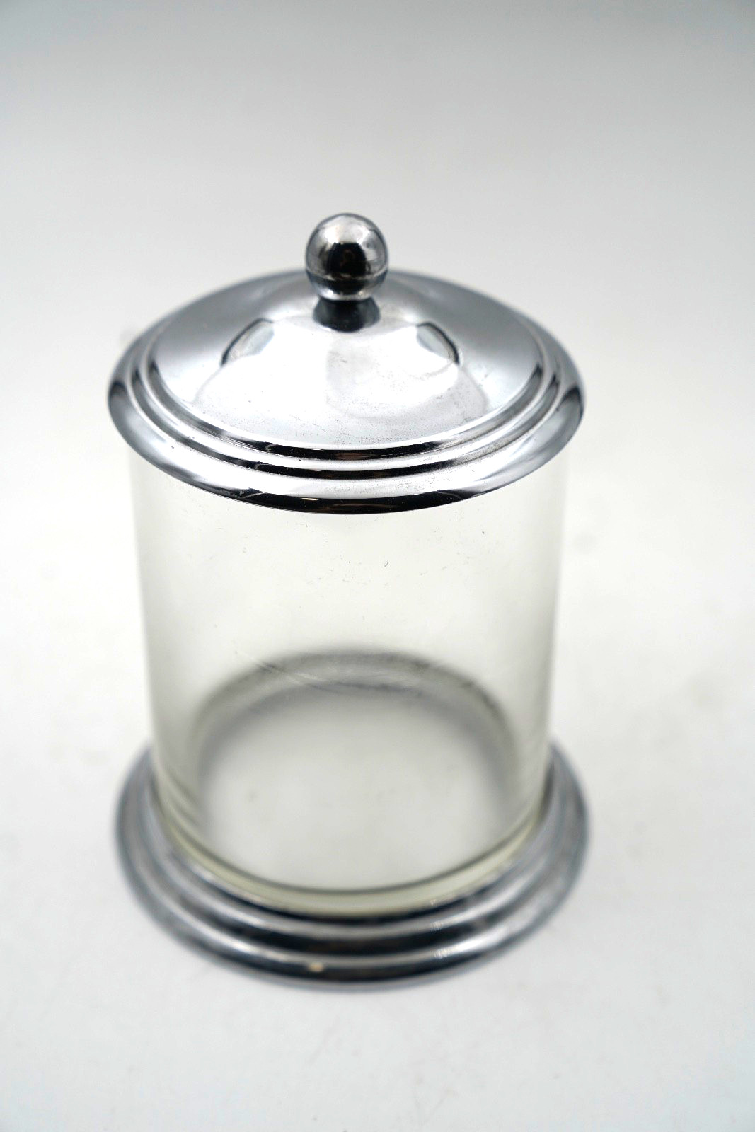 1950’s Style Chrome Apothecary Medical Glass Jar Canister with Lid