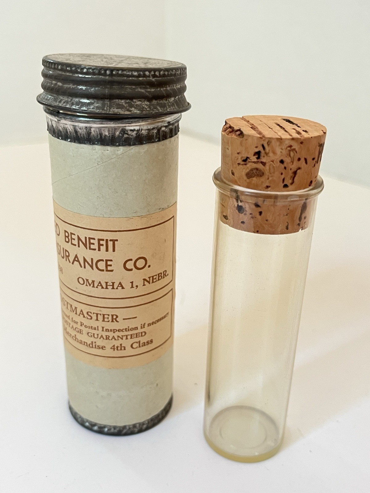 Vintage Testing Mailing & Glass Sample Tubes United Benefit Insurance Omaha
