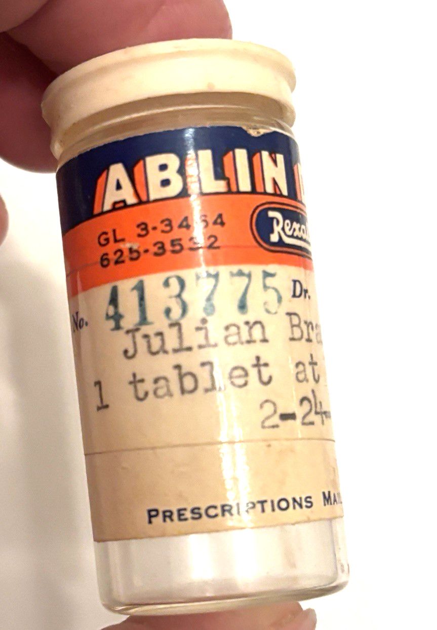 Vtg 1966 Glass Ablin Drug Store Prescription Pill Bottle Illinois -Ms Brandt