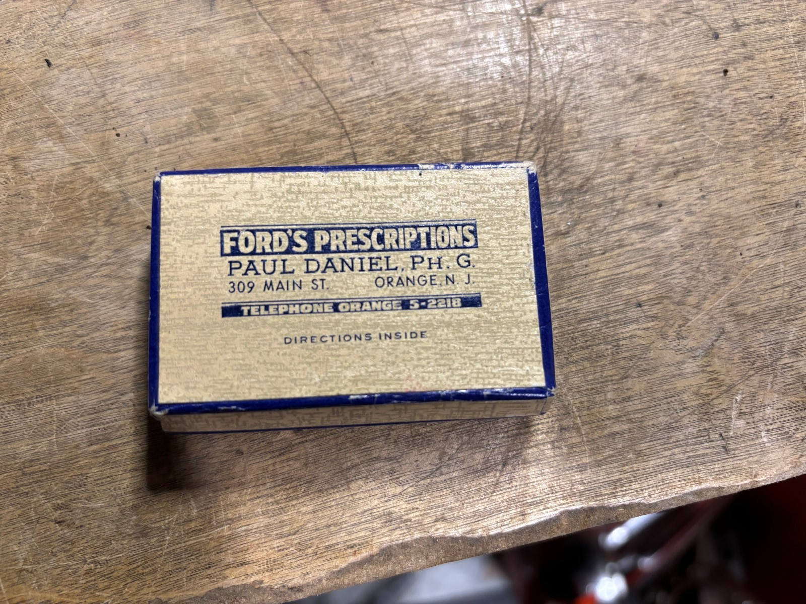 Vintage Medical Pharmacy Prescription Box Ford’s Orange New Jersey