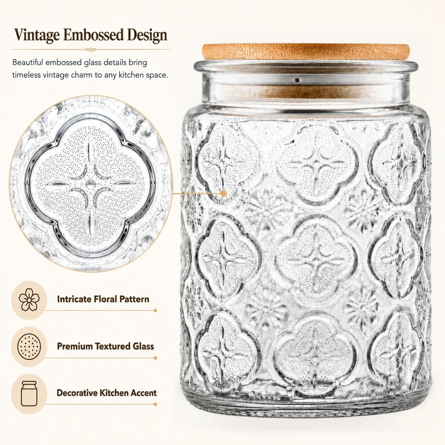 ANSQU Vintage Glass Jar with Bamboo Lid, 23.7 oz Decorative Jar, Cute Jar | G…