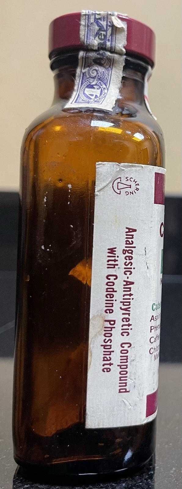 Vintage Coricidin with Codeine EMPTY Glass Pharmacy Bottle