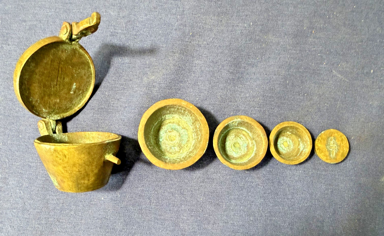 Complete Set of Antique Bronze Nesting Apothecary Weights or Bucket Weights R8