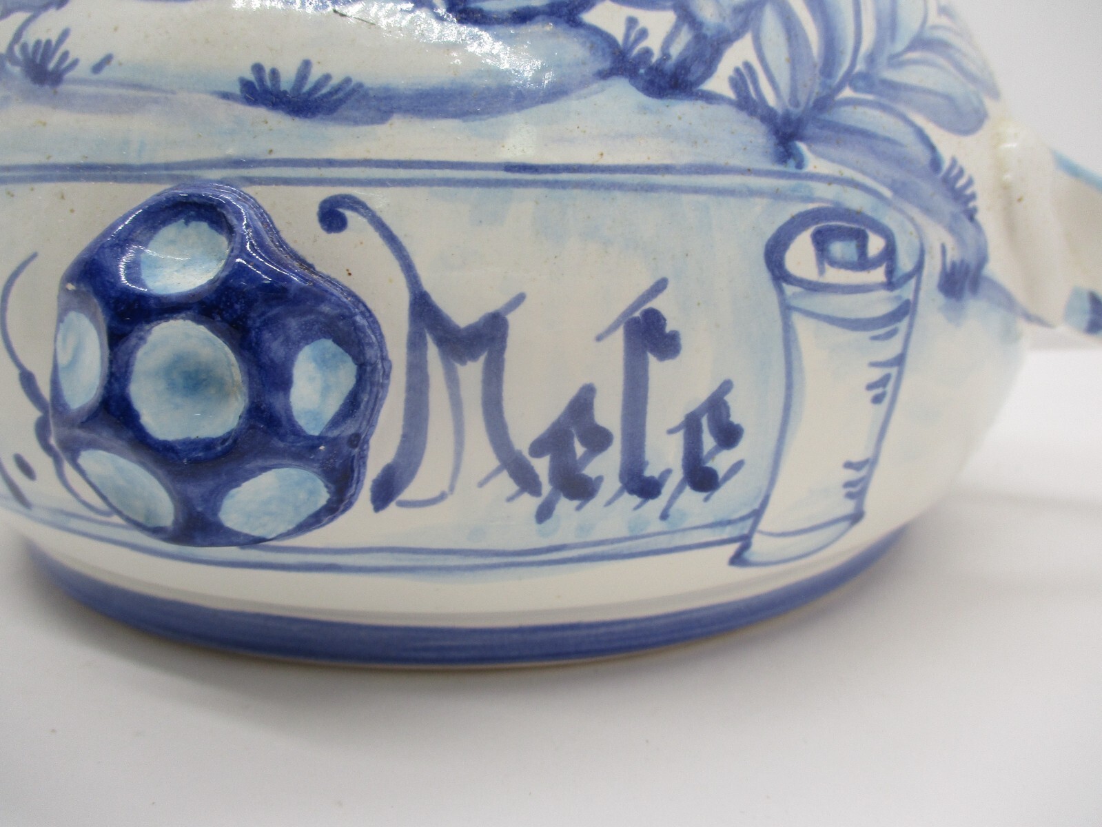 Amazing Pharmacy Apothecary Jar “Aq Mele” Blue and White Hand Painted Deer