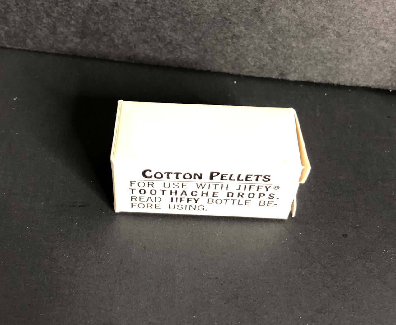 Vintage Jiffy Toothache Drops Medicine Bottle with Box and Cotton Pellets EMPTY