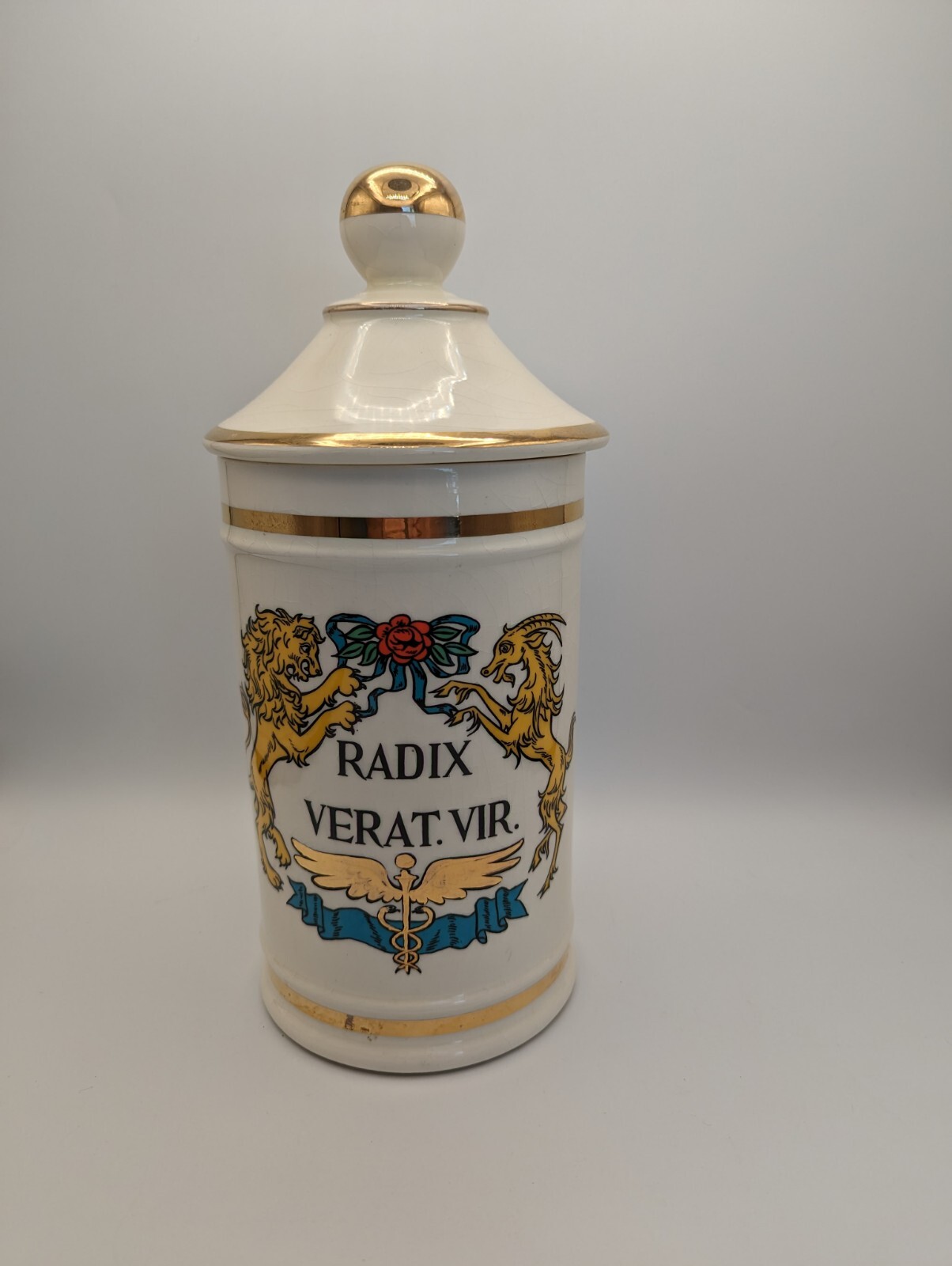 Porcelain Apothecary Jar “Radix Verat. Vir.” Jeanne Robinette California Vintage