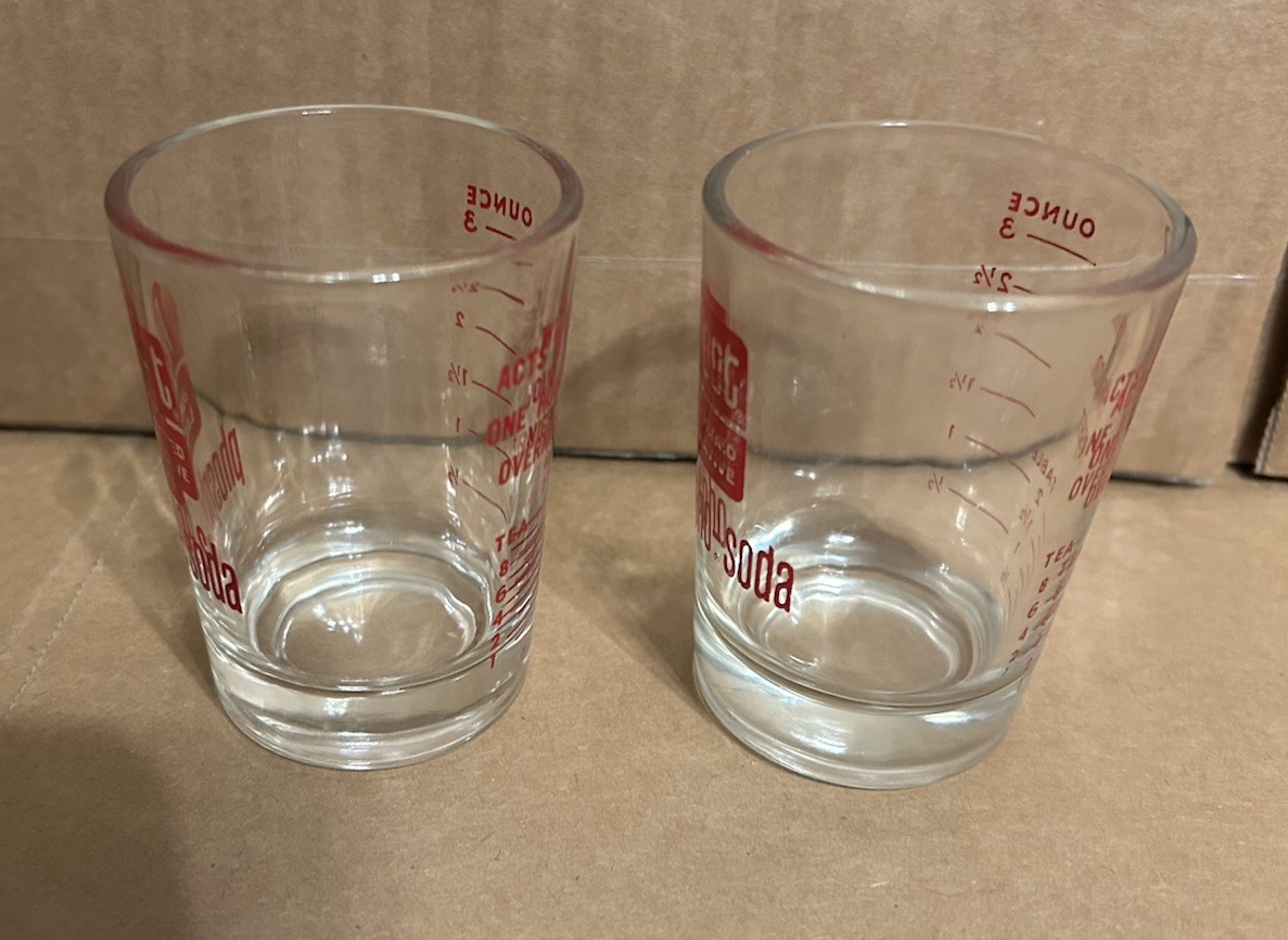 Vintage Fleet Buffered Laxative Phospho-Soda Graduated Medicine Shot Glass x2