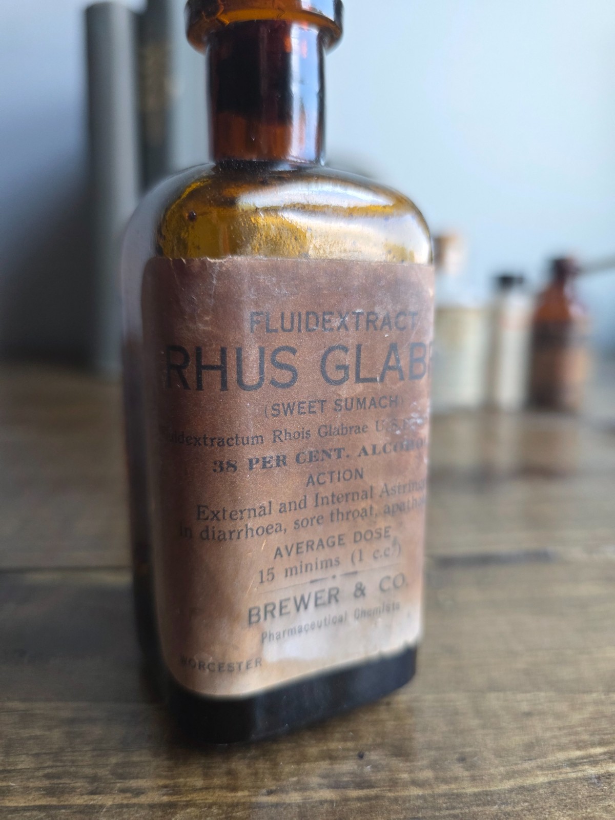 Vintage Antique Brewer & Co Rhus Glabra Tincture Medicine Bottle Worcester Mass