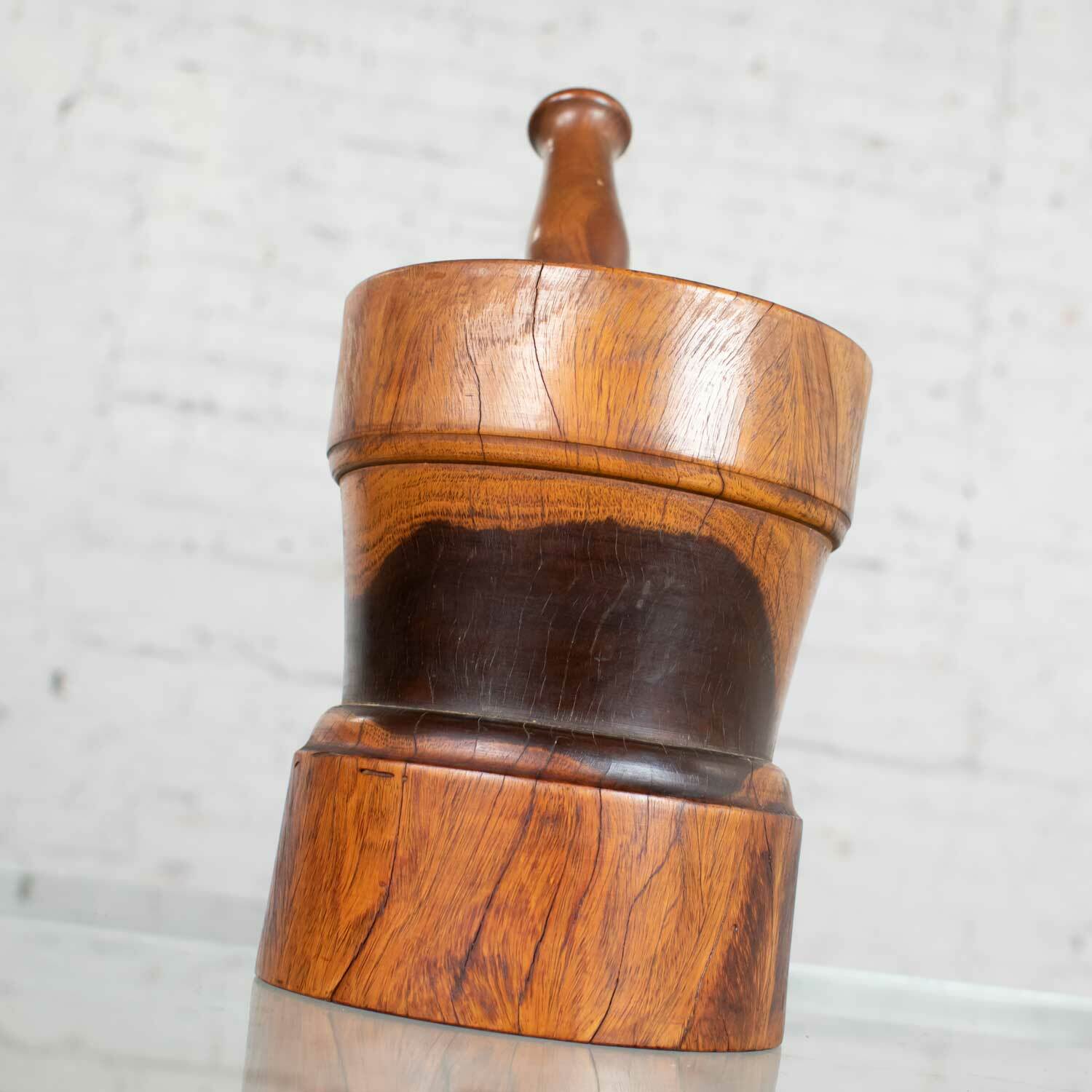 Vintage Mid-Century Modern Hand Turned Wood Mortar and Pestle 1950
