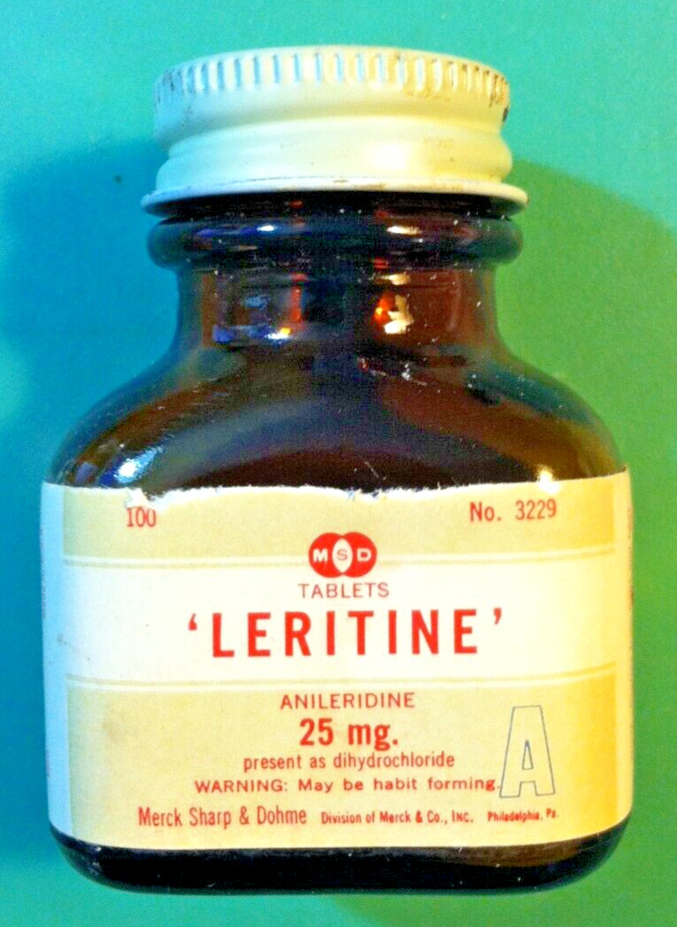 1960 🔥LERITINE🔥 Anileridine EMPTY Opiate Medicine Pharmacy Drugs Glass Bottle