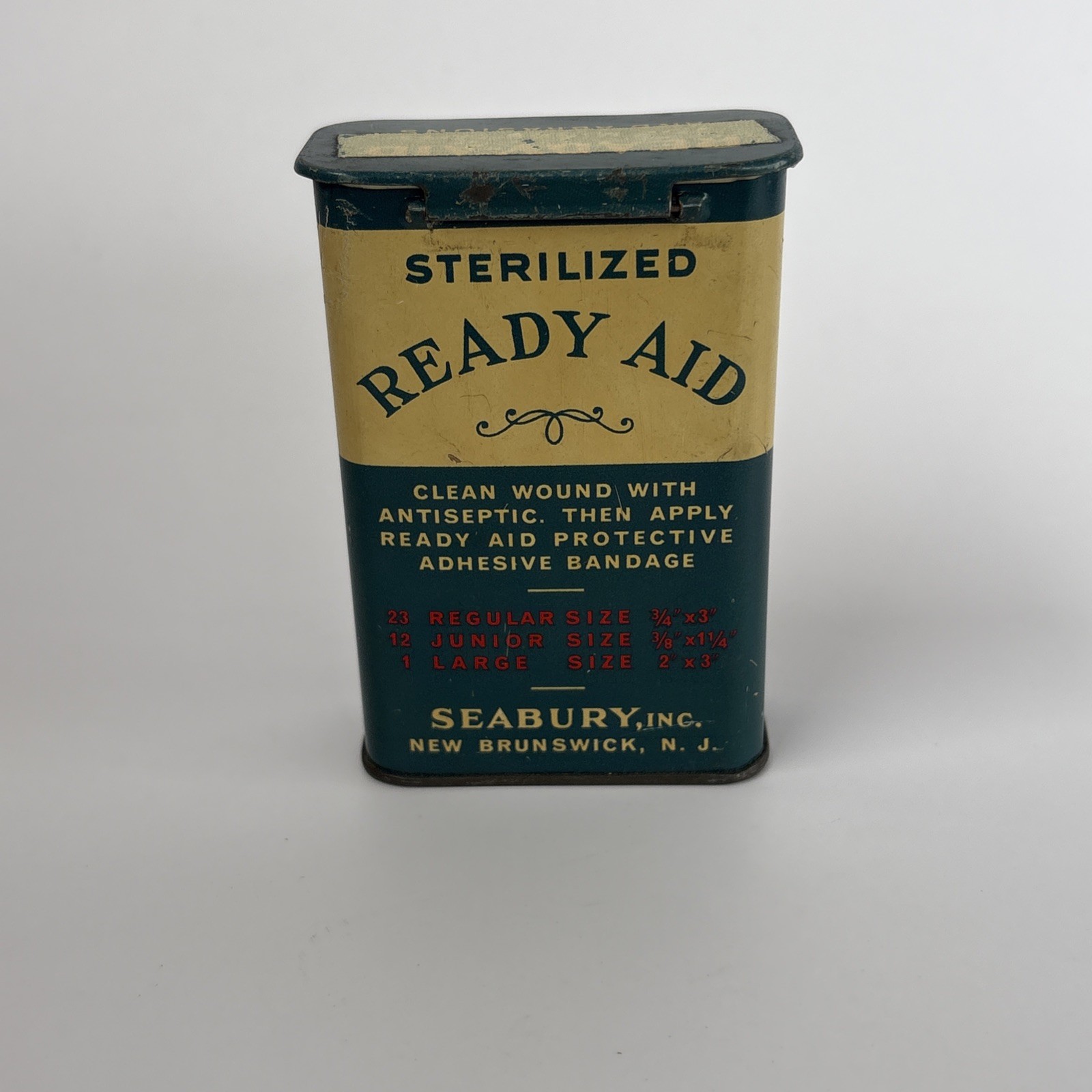 vintage tin Ready Aid Waterproof Bandages Seabury – Empty