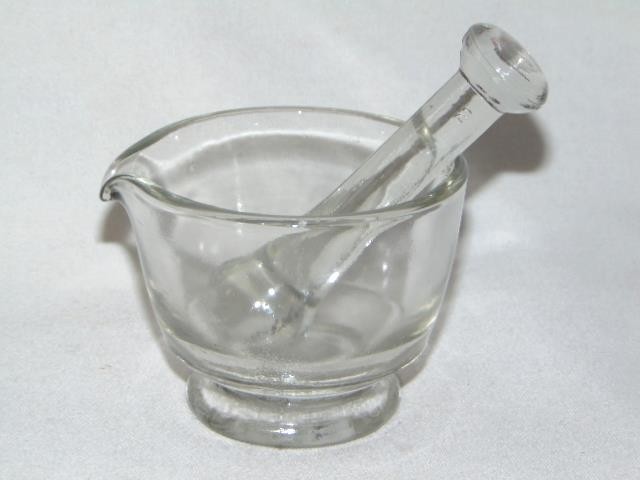 Vintage Apothecary Clear Glass MORTAR & PESTLE, 2 Oz. Lab Grinder Tool