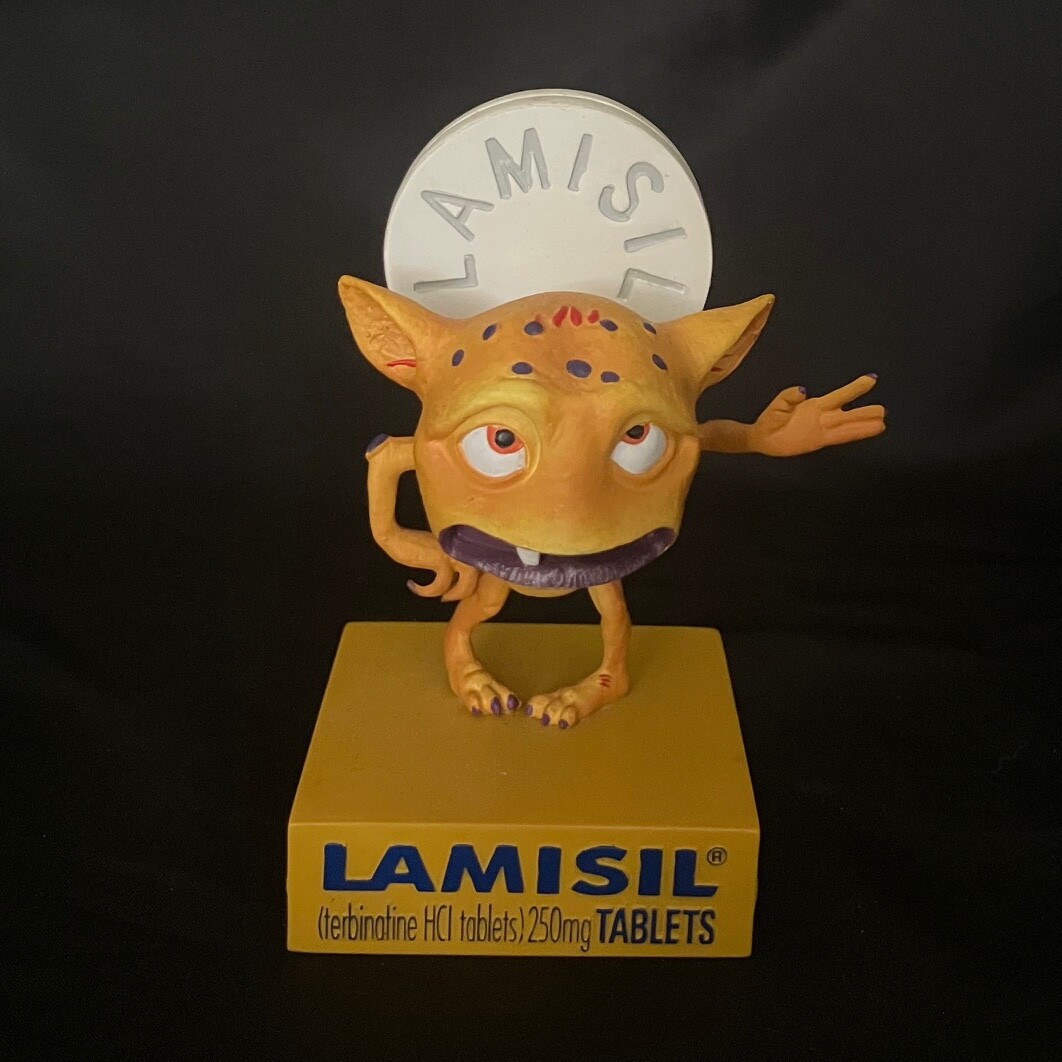 Drug Rep Lamisil Pharma Swag Advertising Nodder Creature Bobblehead Card Holder