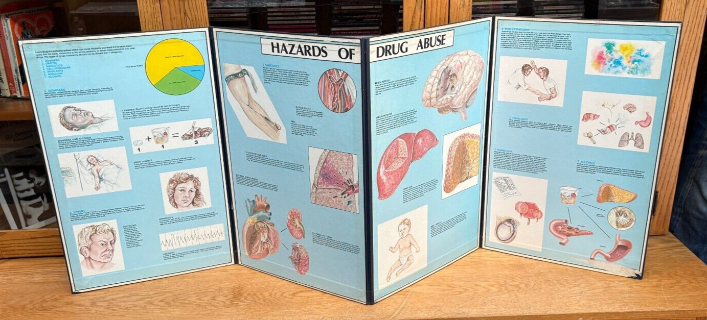 Vintage 1960s 1970s Drug Use Abuse Educational Teacher Display Board Poster Sign