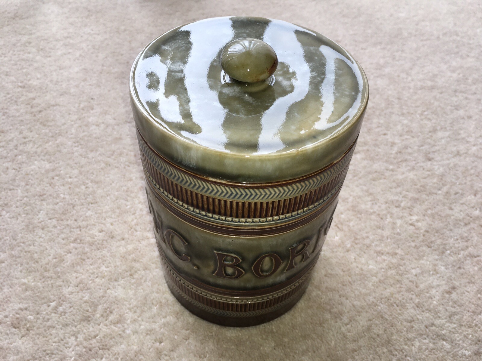 RARE C1910 VINTAGE ROYAL DOULTON POTTERY”UNC.BORIC”CHINA CHEMISTS JAR/POT