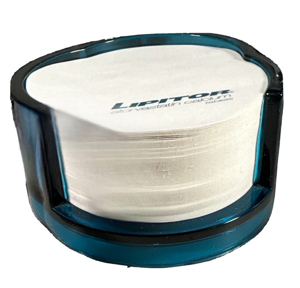 LIPITOR DESKTOP NOTE PAD BLUE ACRYLIC HOLDER Pharmaceutical Drug Rep