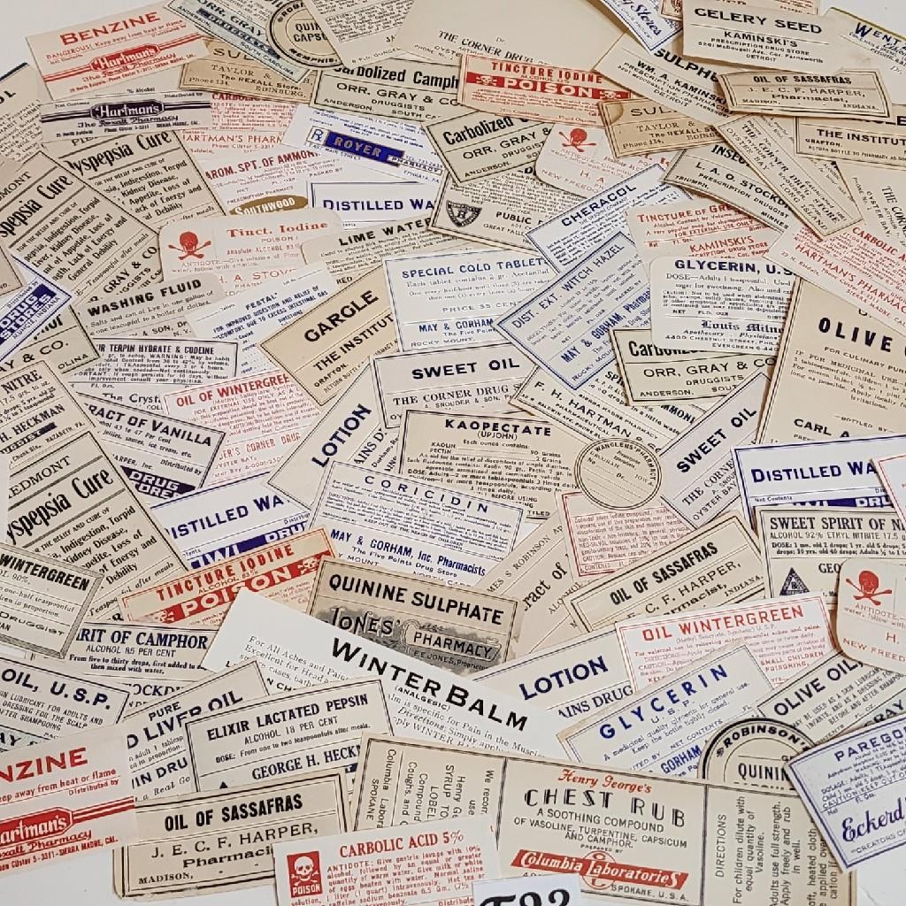 100 vintage medicine bottle labels pharmacy labels many different kinds T23