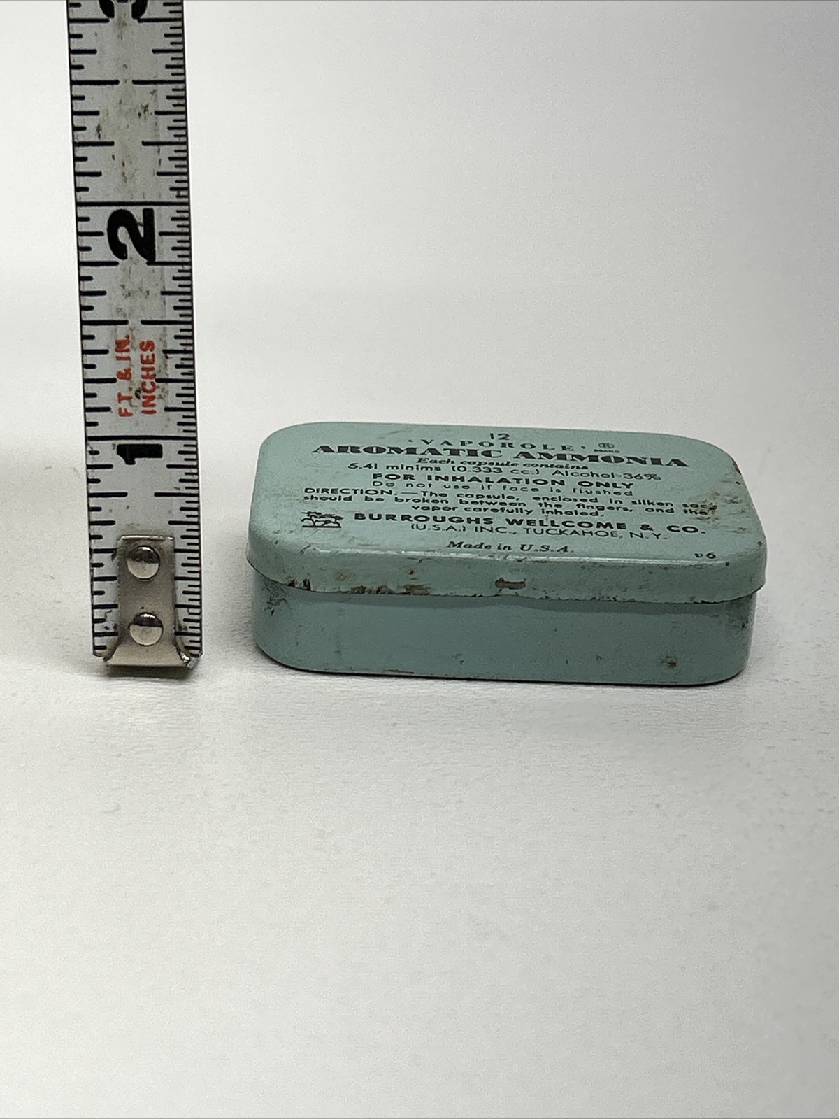 Vintage BURROUGHS WELLCOME & CO Vaporole Aromatic Ammonia Tin Can With Paper