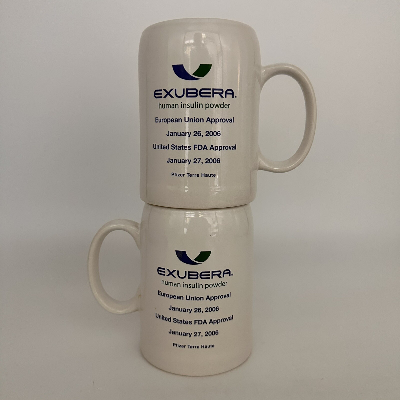 2 Exubera Coffee Cups 2006 Pharmaceutical Collectible Drug Rep Discontinued