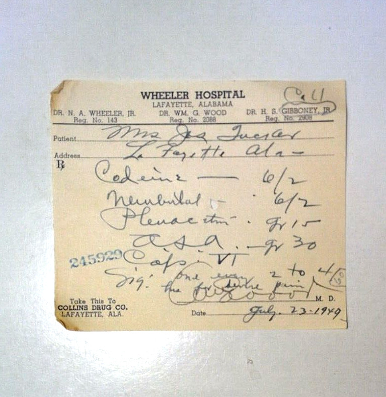 Lot of 6 CII-CIV Vintage Pharmacy Rx Paper Prescriptions 1940’s pain management