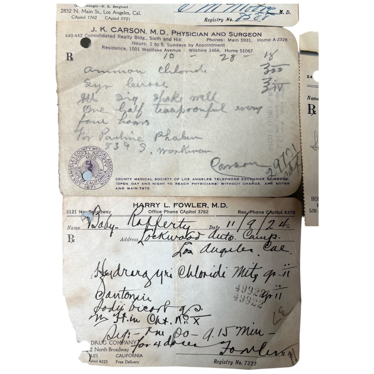 1910s 1920s Pharmaceutical Doctor Drug Prescription 7 Medical Script Los Angeles