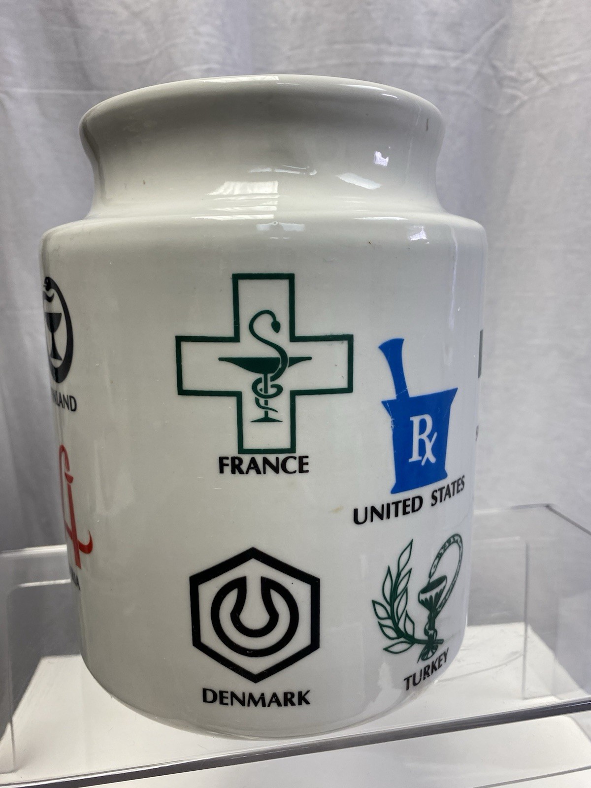 NOVOPHARM PORCELAIN PHARMACY CANISTER APOTHECARY JAR No Lid⚕️ WORLD RX LOGOS B5