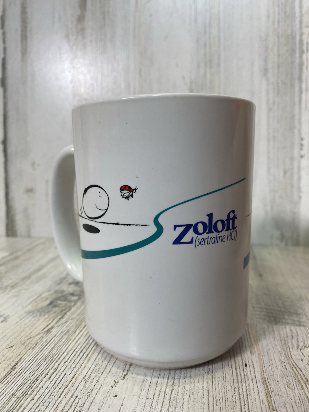 Pfizer Zoloft Coffee Mug Cup White Blue Pharmaceutical Promo Rep Advertising Y2K