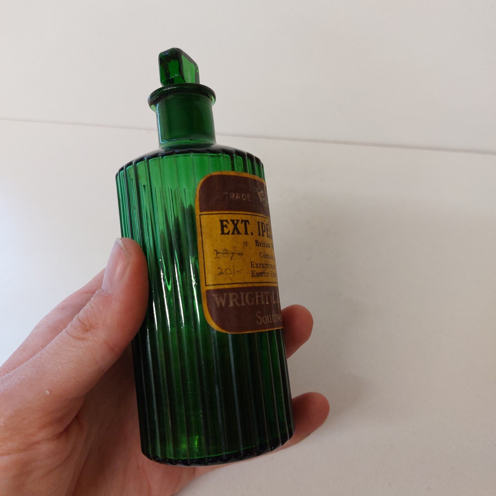 Labeled Wright Layman Umney Ltd London Emetic Ribbed Chemists Apothecary Bottle