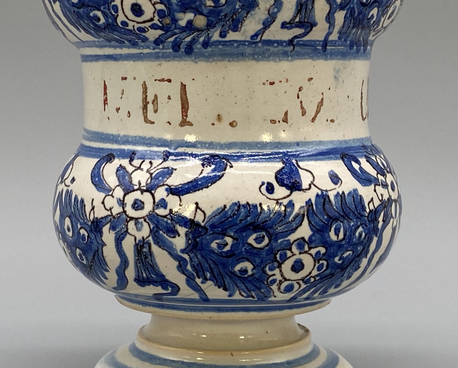 c. 1730 Italian Majolica Nove Waisted Blue & White Albarello Drug Pharmacy Jar