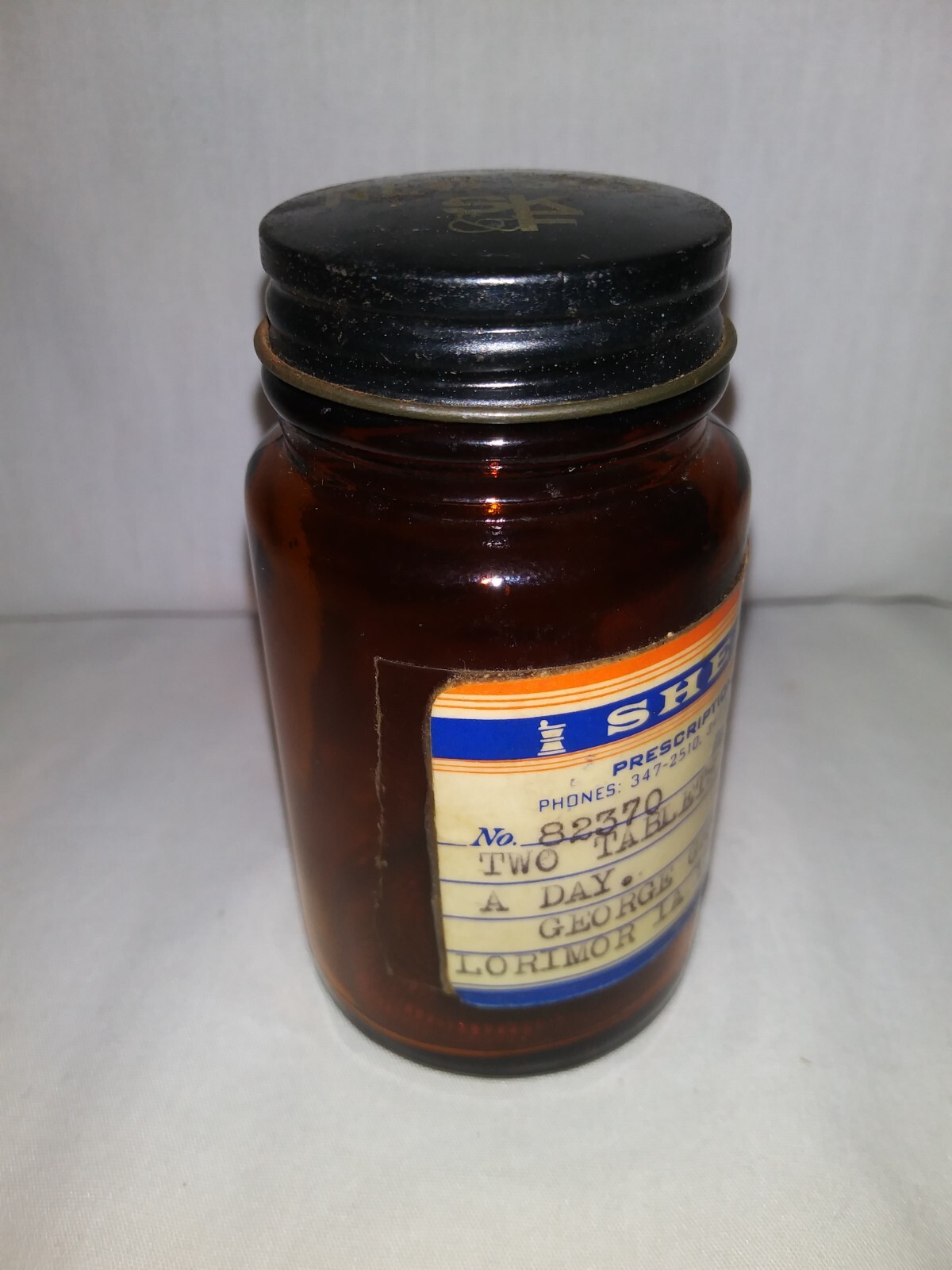 Vintage 1963 Brown Glass Bottle Sheets Pharmacy Afton IA