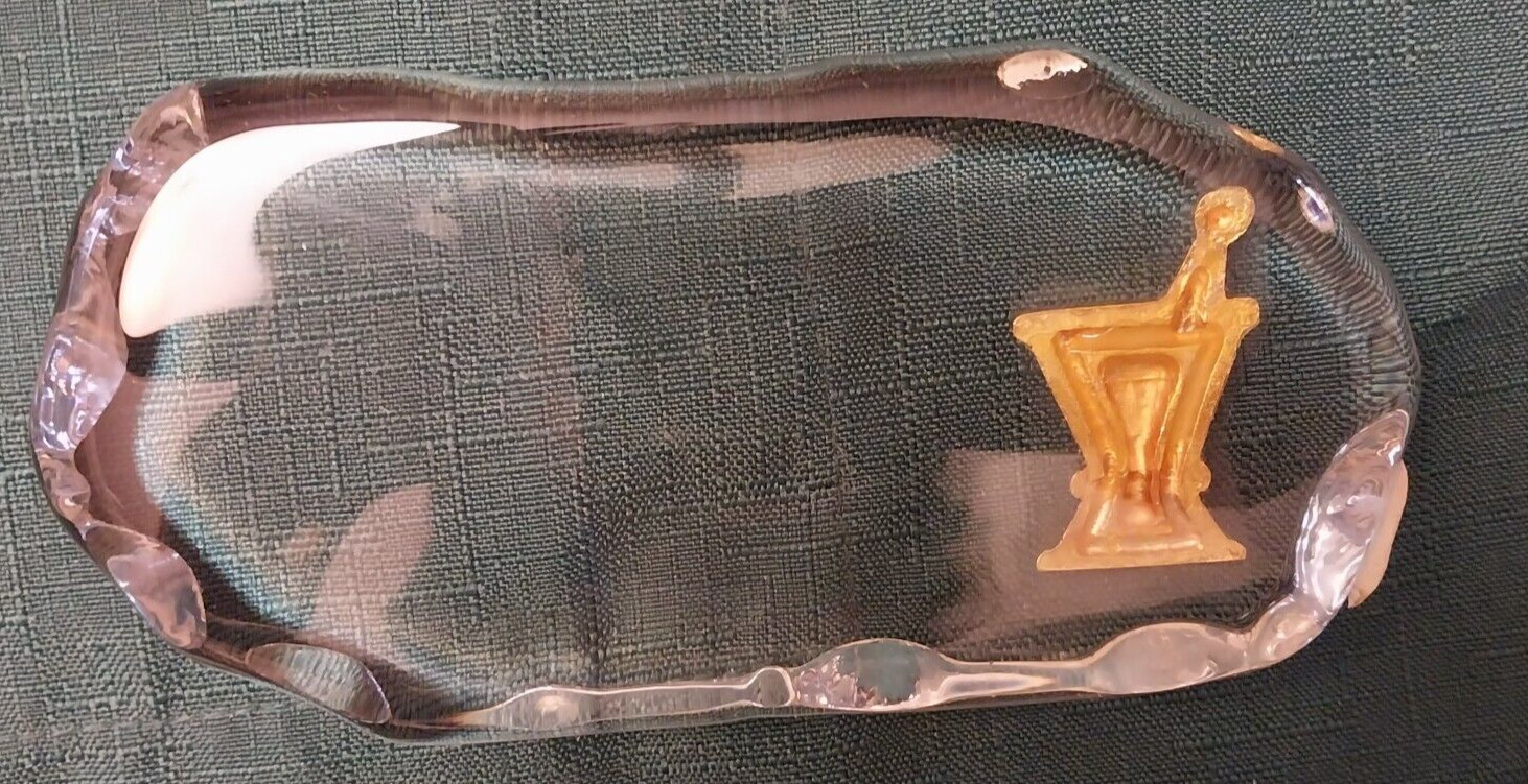 Vintage 1986 Electro Plate Paperweight w/24 Karat Gold Rx Mortar & Pestle Oblong