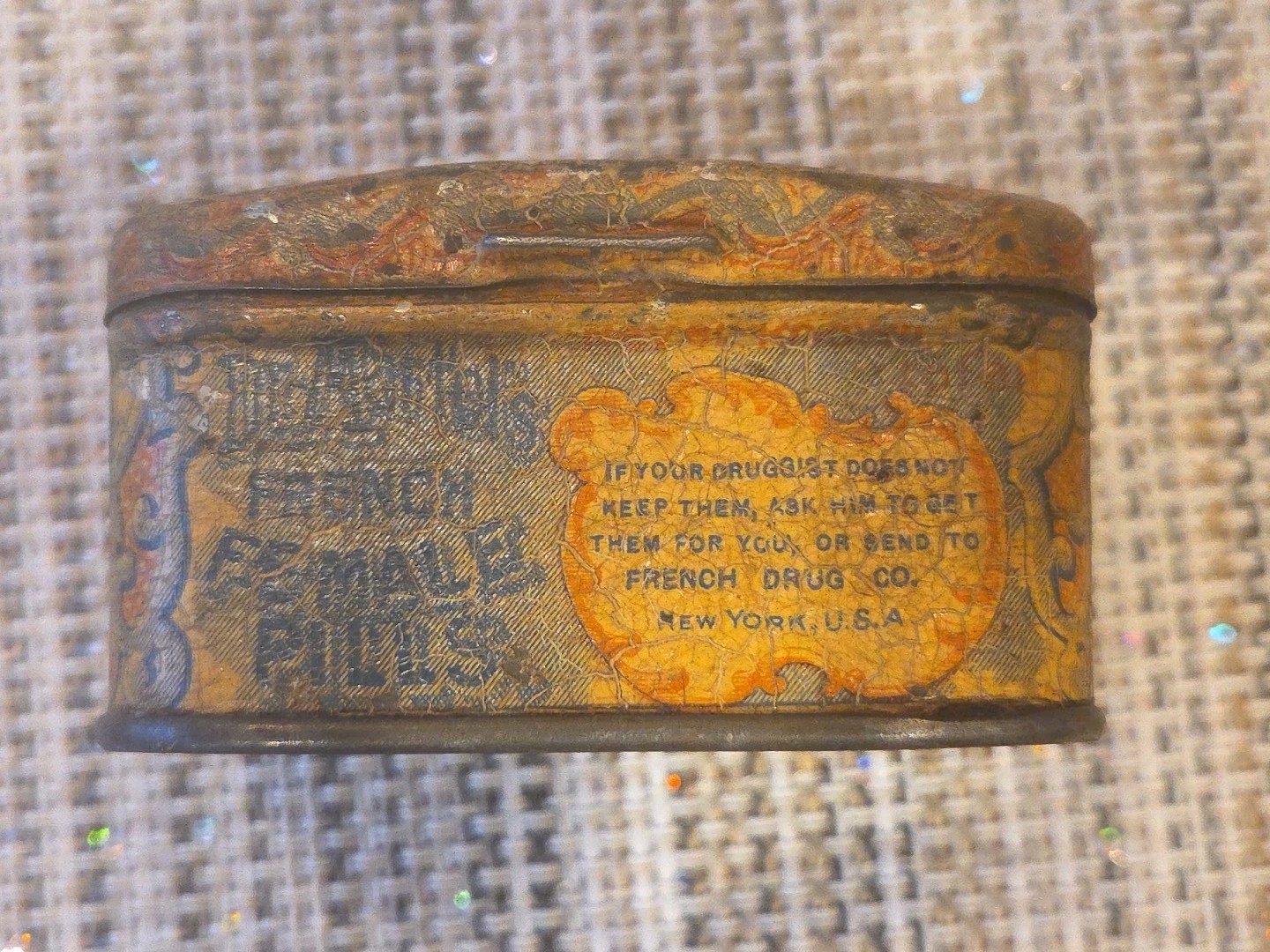 Antique 1910s Dr. Martel’s French Female Pills Box Tin Empty New York Uncommon