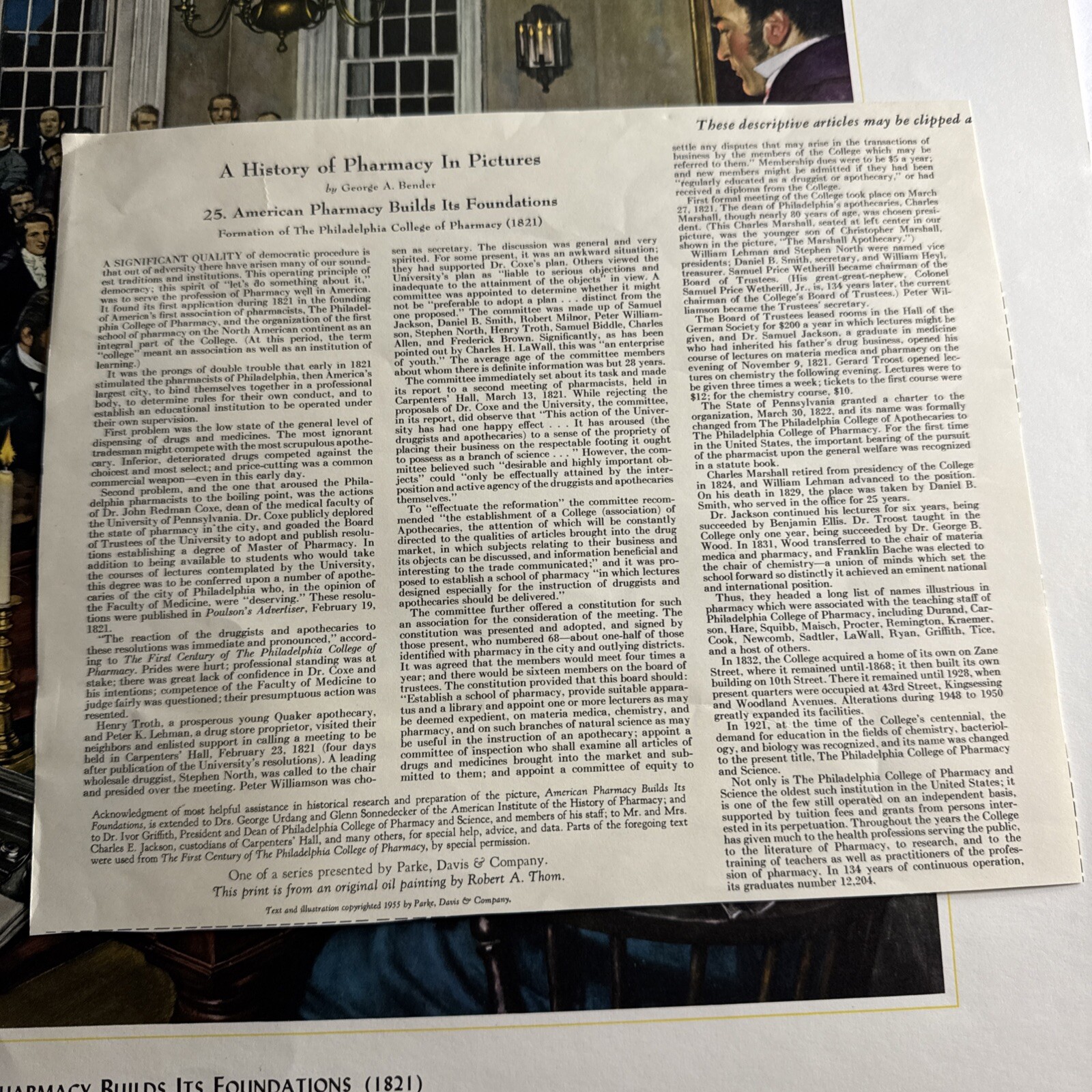 A HISTORY OF PHARMACY IN PICTURES 1954 PRINT# 25 Great Gift For Doctor 22″×18″