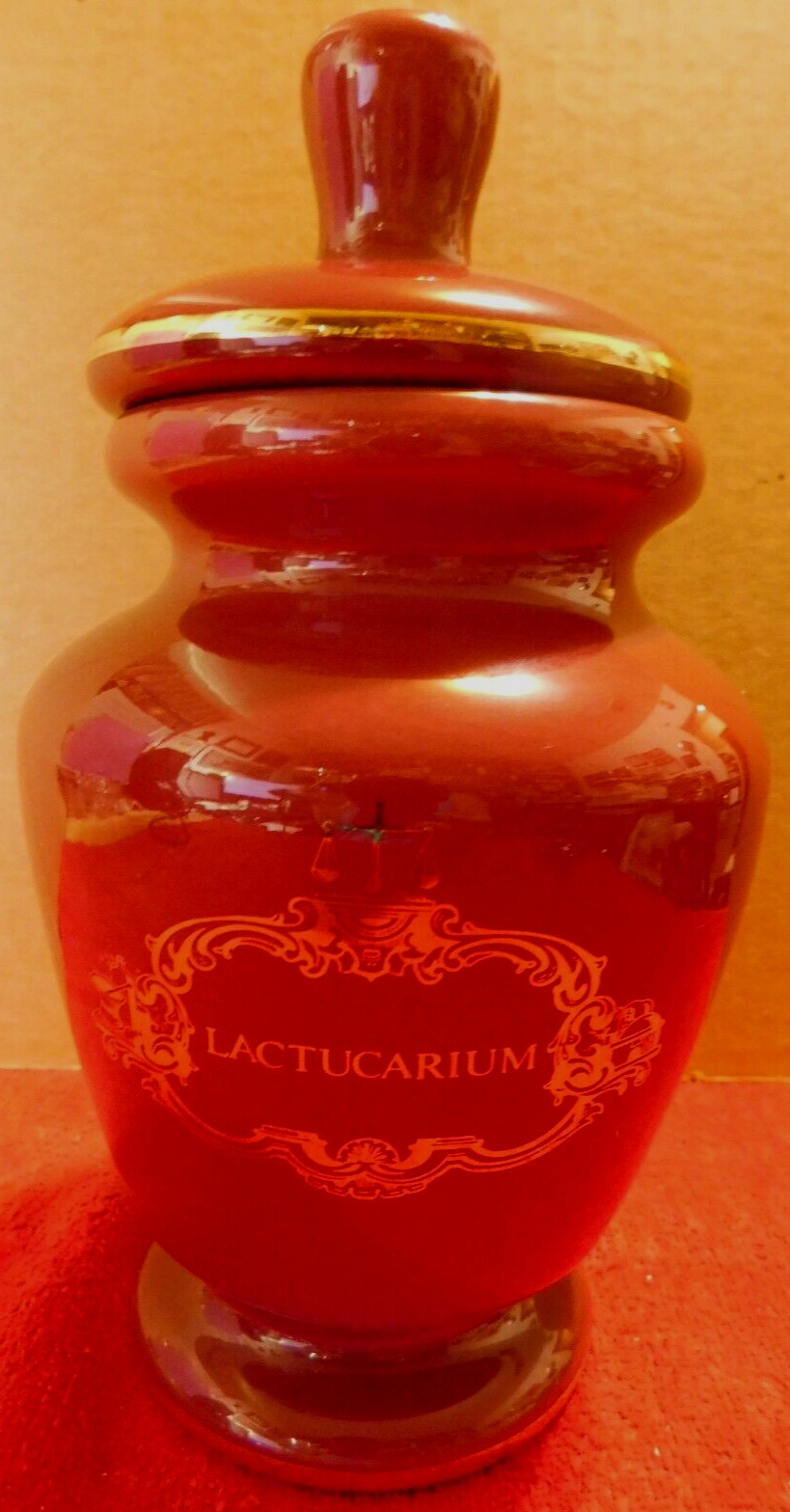 Jar~Apothecary Jar Eli Lilly “Lactucarium” Pharmaceutical 4/303 Maroon Empty