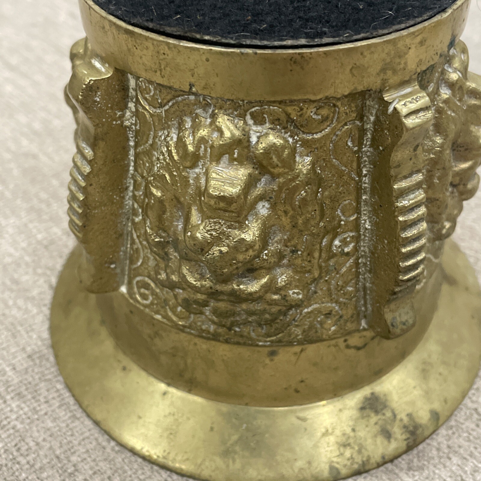 Vintage Brass Mortar Heavy Pharmaceutical Apothecary Ornate Lions Head