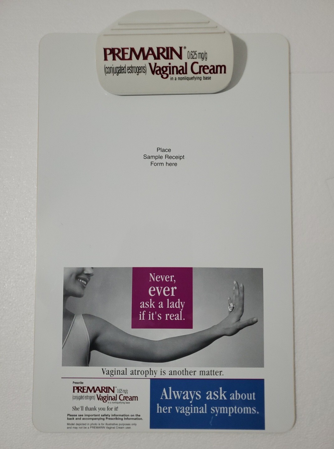 PREMARIN VAGINAL CREAM Pharmaceutical Drug Rep CLIPBOARD RARE Promo Advertising