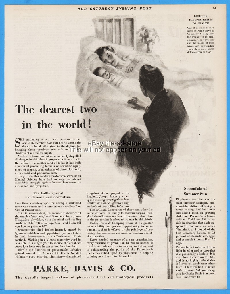 1929 Parke Davis Pharmaceutical Childbirth Baby Dr Semmelweiss Medicine Drug Ad