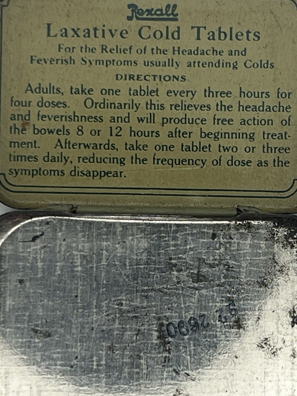 Vintage Rexall Laxative Cold Tablets Tin United Drug Company Empty