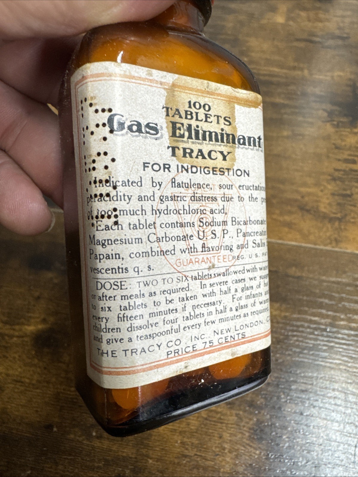 TRACY GAS ELIMINANT TABLETS Expired Obsolete VINTAGE Collectible MEDICINE BOTTLE