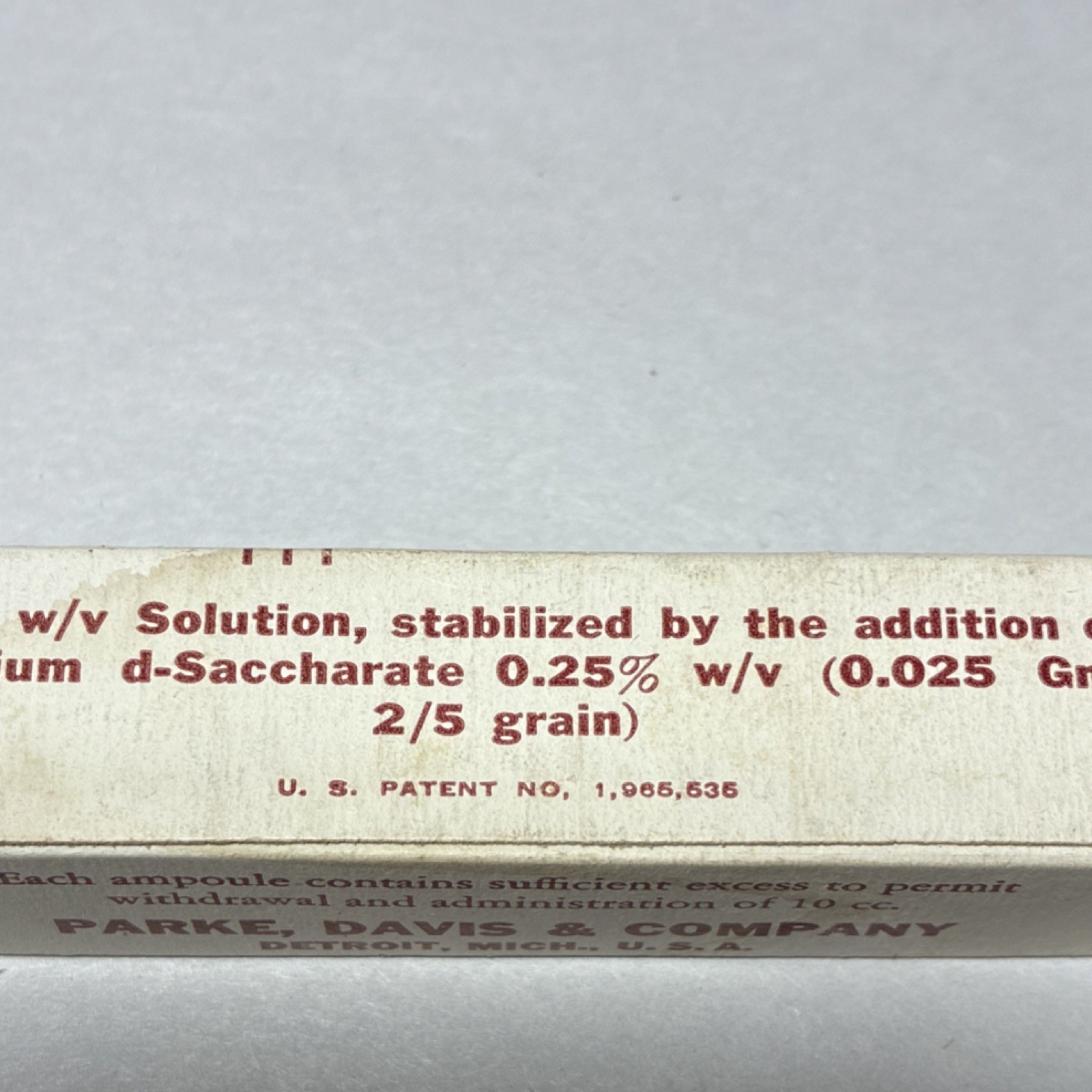 Vintage Parke Davis Calcium Gluconate Ampoule 10cc 1g No.239 with Box Detroit MI