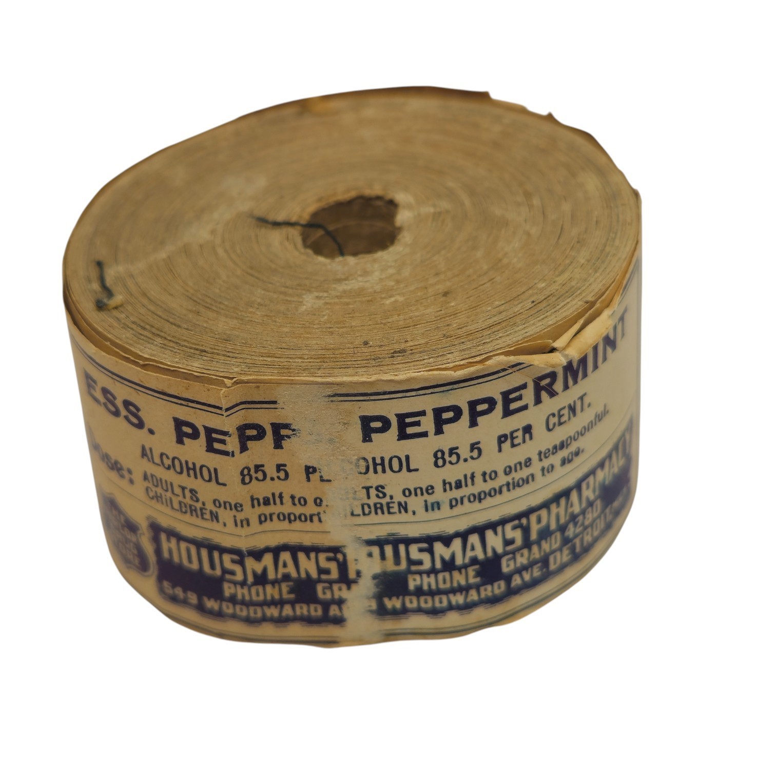 Housman’s Pharmacy Ess Peppermint Paper Label Roll Detroit MI Vintage Retro Stor