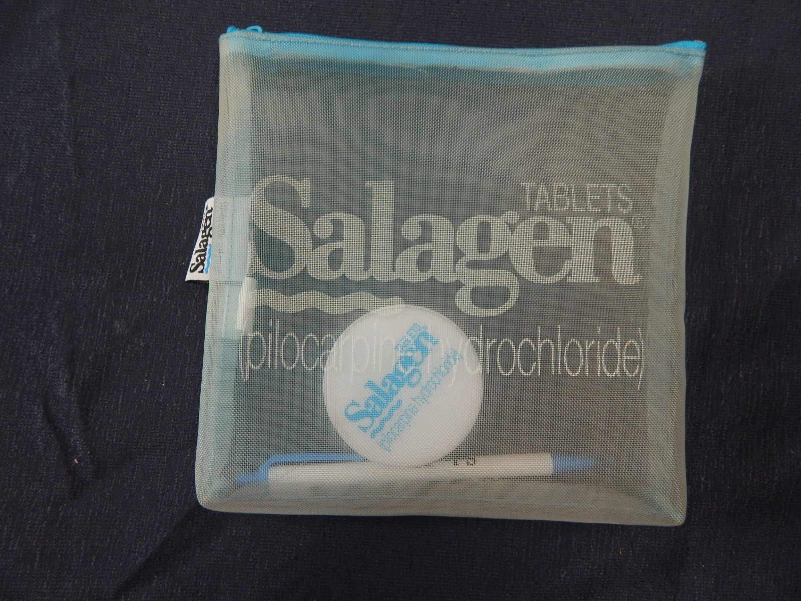 Vintage Salagen Drug Rep Pen Collapsible Cup Pill Holder & Zippered Bag 3pc set