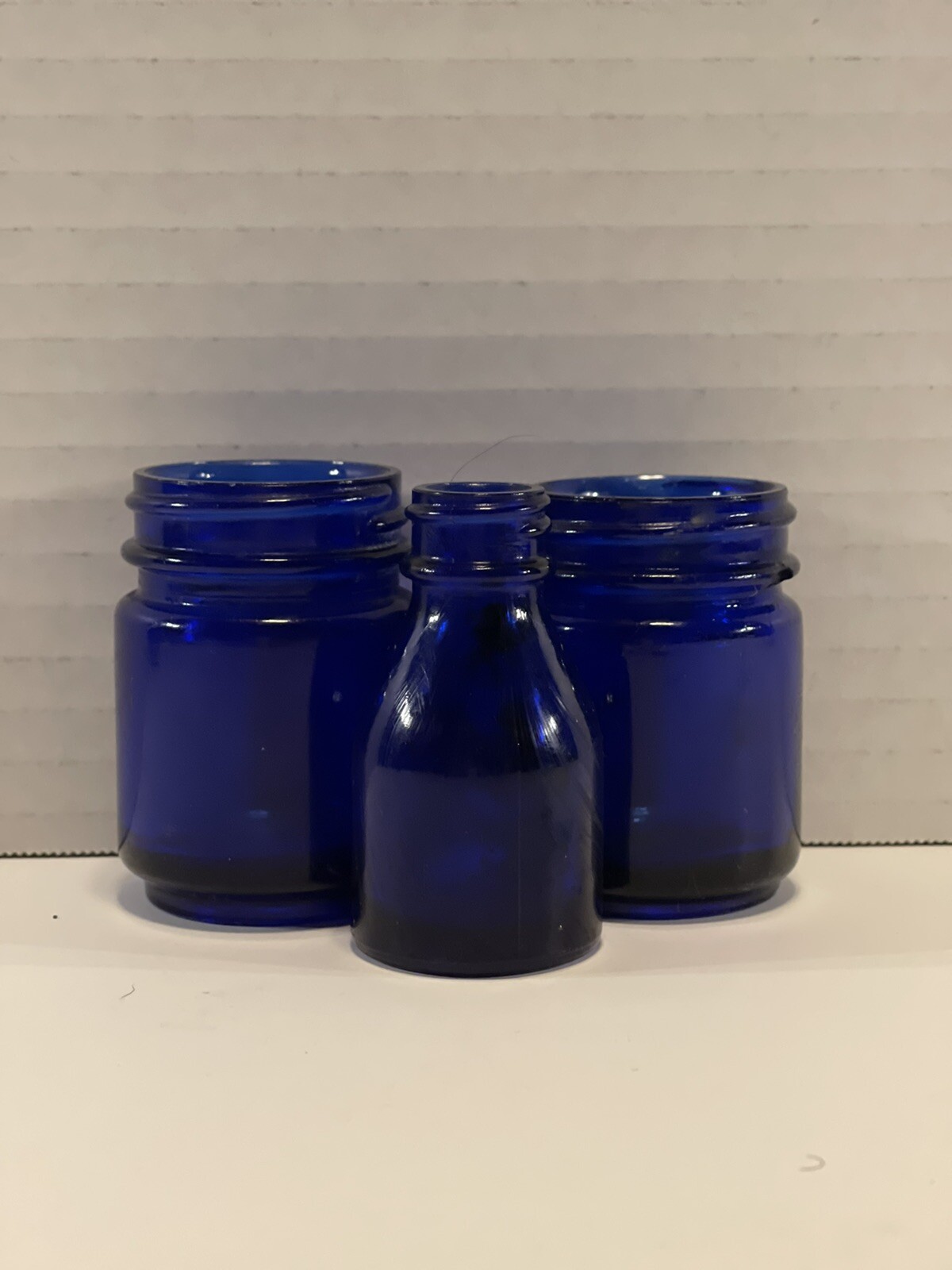 Set of Three Small Vintage Cobalt Blue Vicks Vaporub Bottles