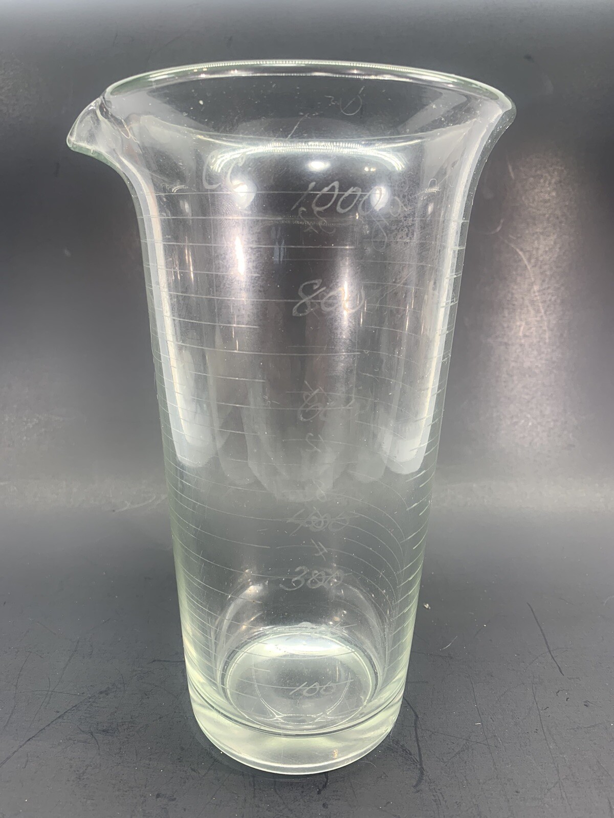 Vintage Glass Apothecary Chemist Mixology Darkroom 32 oz 1000 cc pitcher script