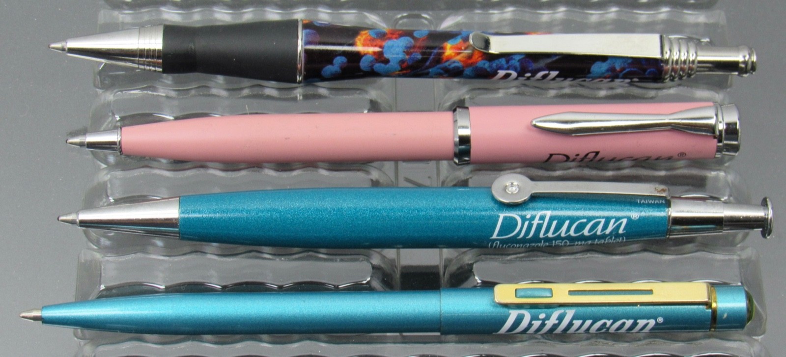 Diflucan Metal PENS Lot Drug Rep Pharmaceutical Promo Fungus Design Pink & Teal