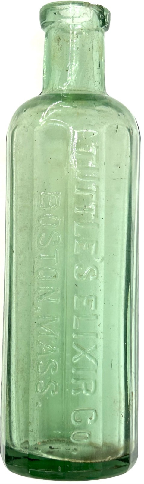 🔥TUTTLE’S ELIXIR🔥 EMPTY Medicine *12-sided* Boston Pharmacy Aqua Glass Bottle
