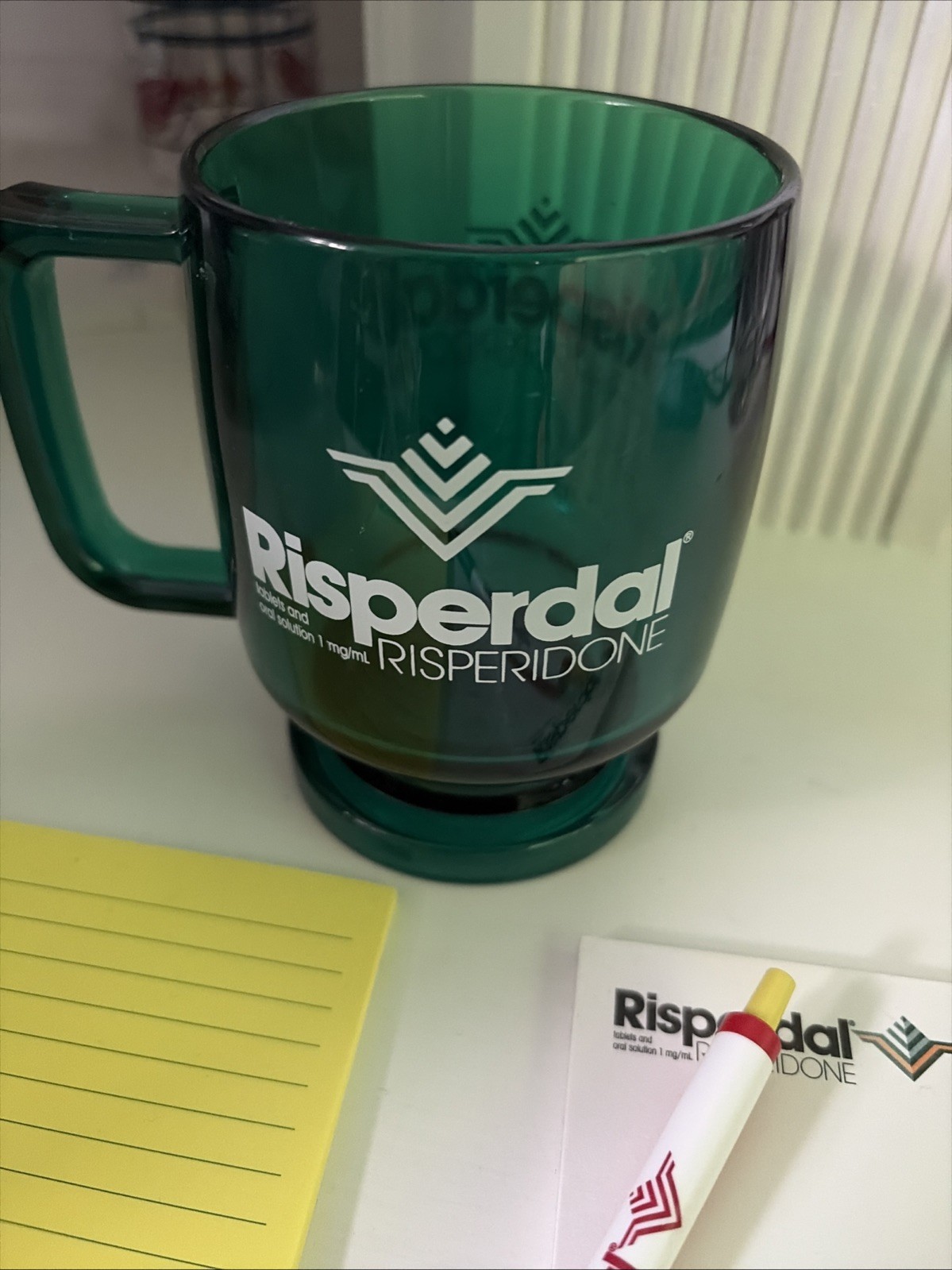 Early 2000s RARE risperdal drug rep merch comes with Mug, pen, & two note pads