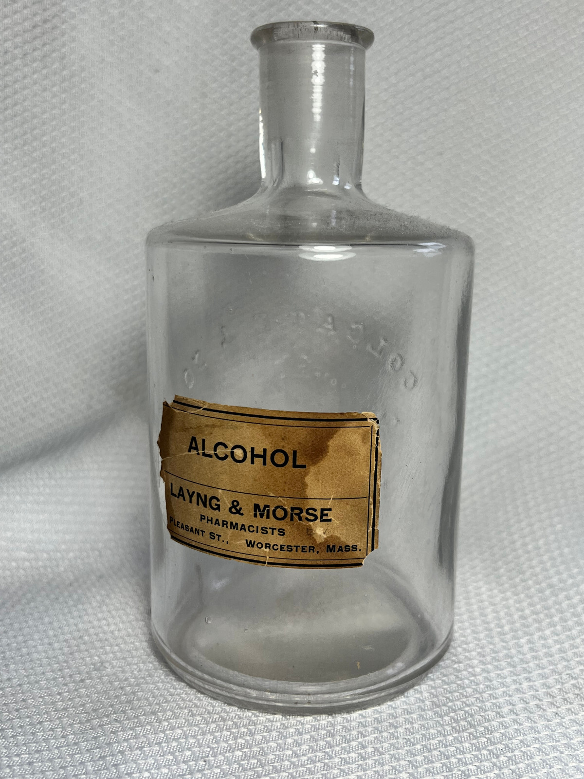 Vtg Colgate & Co Glass Bottle New York Alcohol Layng & Morse Paper Label