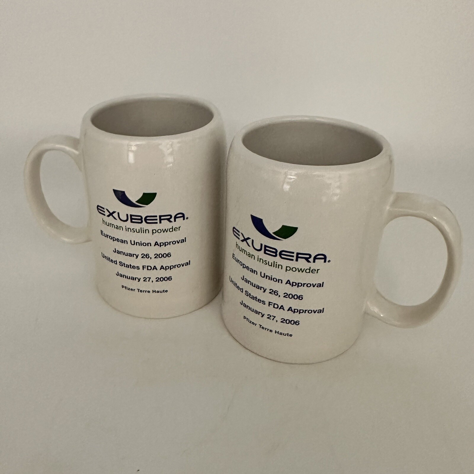 2 Exubera Coffee Cups 2006 Pharmaceutical Collectible Drug Rep Discontinued