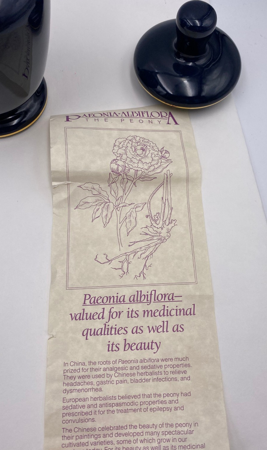 Paeonia Albiflora Apothecary Blue Pharmacy Jar w/ Lid Numbered